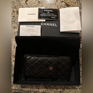Chanel black caviar leather phone wallet